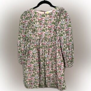 Mini Boden Pink & Green Floral Long Sleeve Dress Girls Size 9–10
